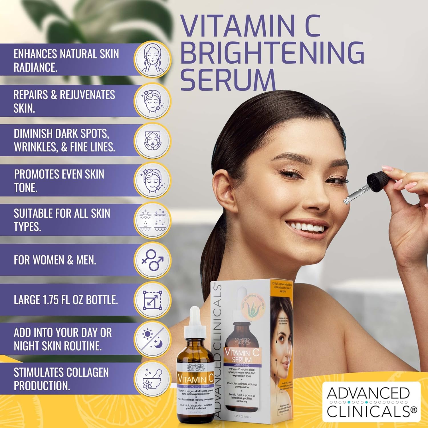 Advanced Clinicals Vitamin C + Ferulic Acid, Antioxidant Glow Facial Mist 237 ml